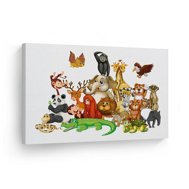 Childrens bedroom wall prints pictures canvas cartoon animals safari zoo cow